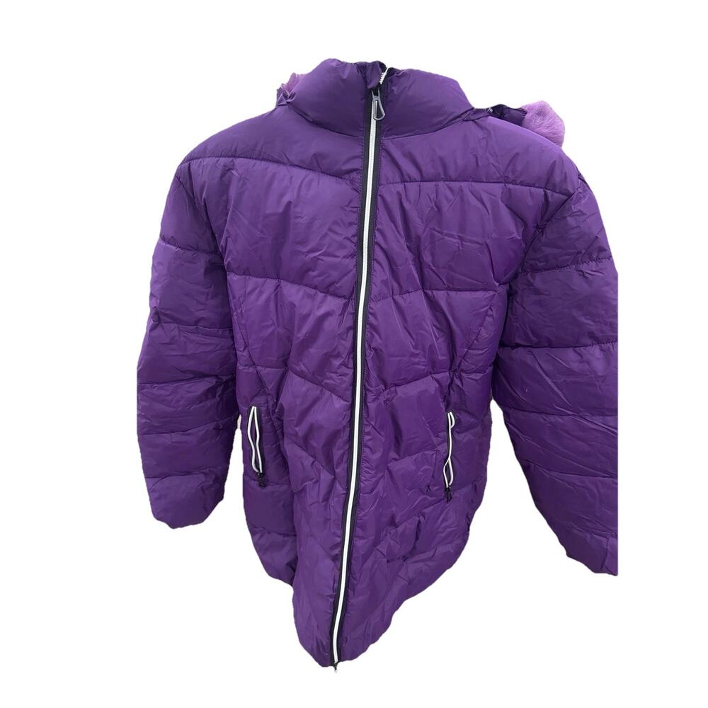Outdoor Brand Girls Full Zip Winter Hooded Puffer Jacket Faux Fur Purple Size L